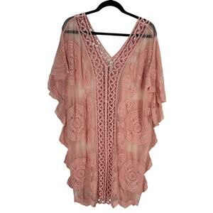 Rachel Zoe Blush Embroidered Sheer Boho Kaftan Cover-Up OS